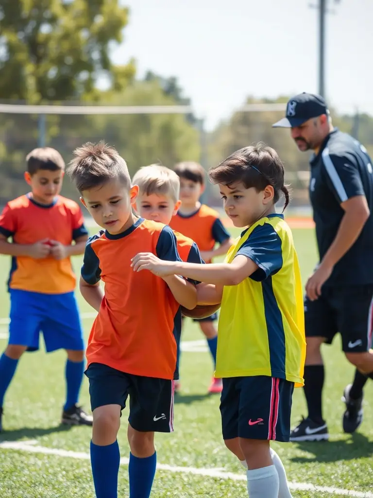 A picture of young people participating in a sports training program, highlighting skill development and mentorship.